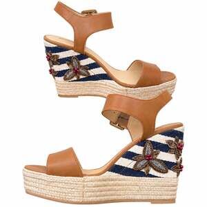 Antonio Melani Women Sandal 10M Tan Floral Espadrille Platform Wedge Ankle Strap